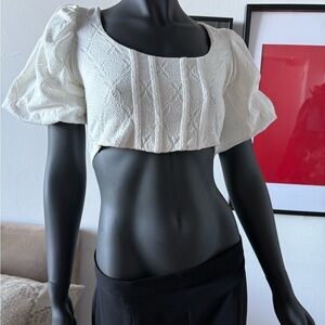 Zara White Textured Crop Top